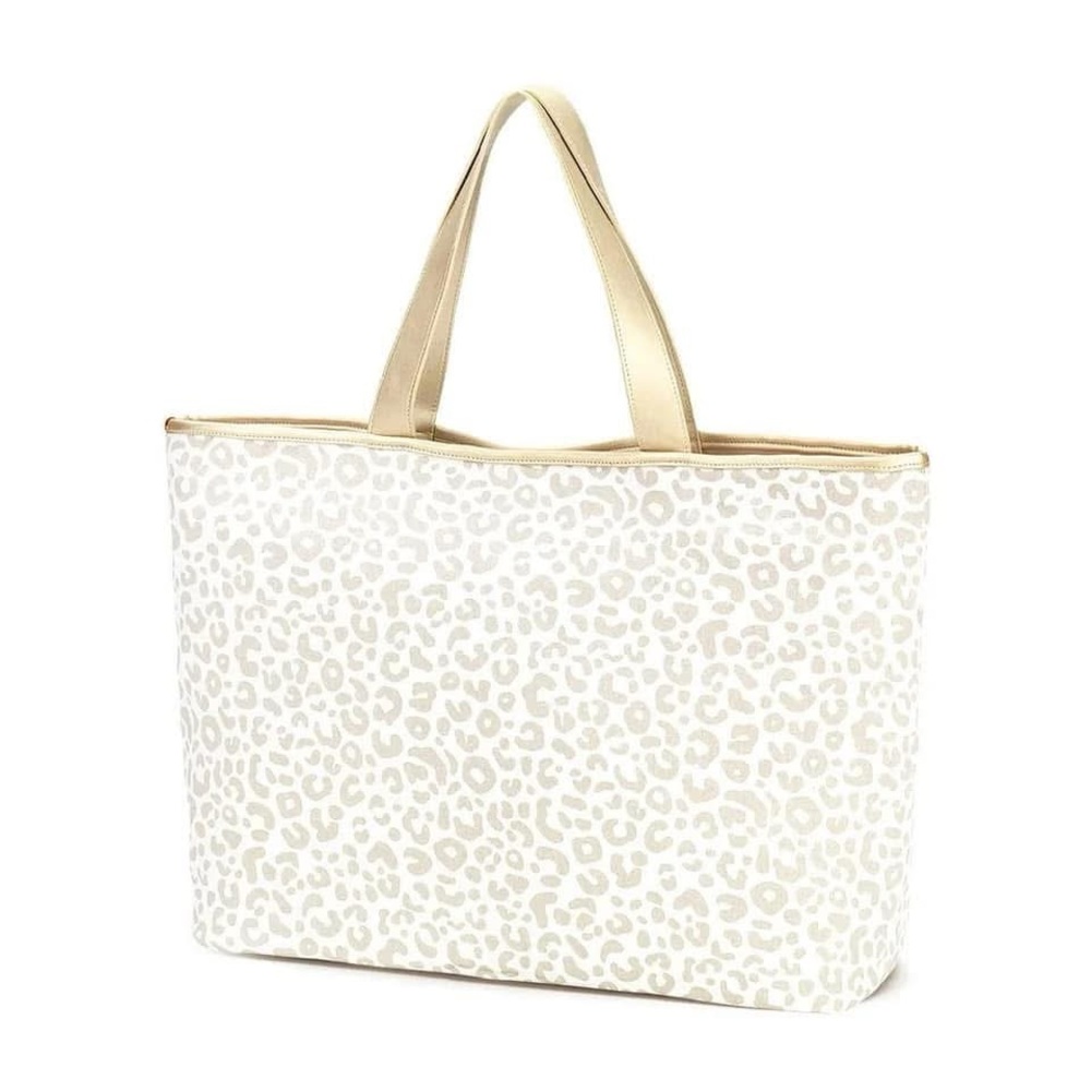 Viv & Lou Neutral Leopard Print Tote Bag with Cream Handles